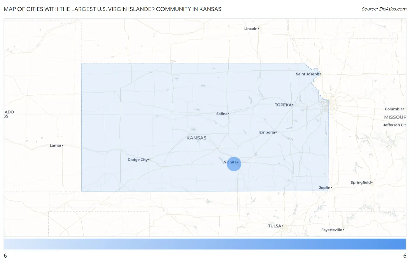 Cities with the Largest U.S. Virgin Islander Community in Kansas Map
