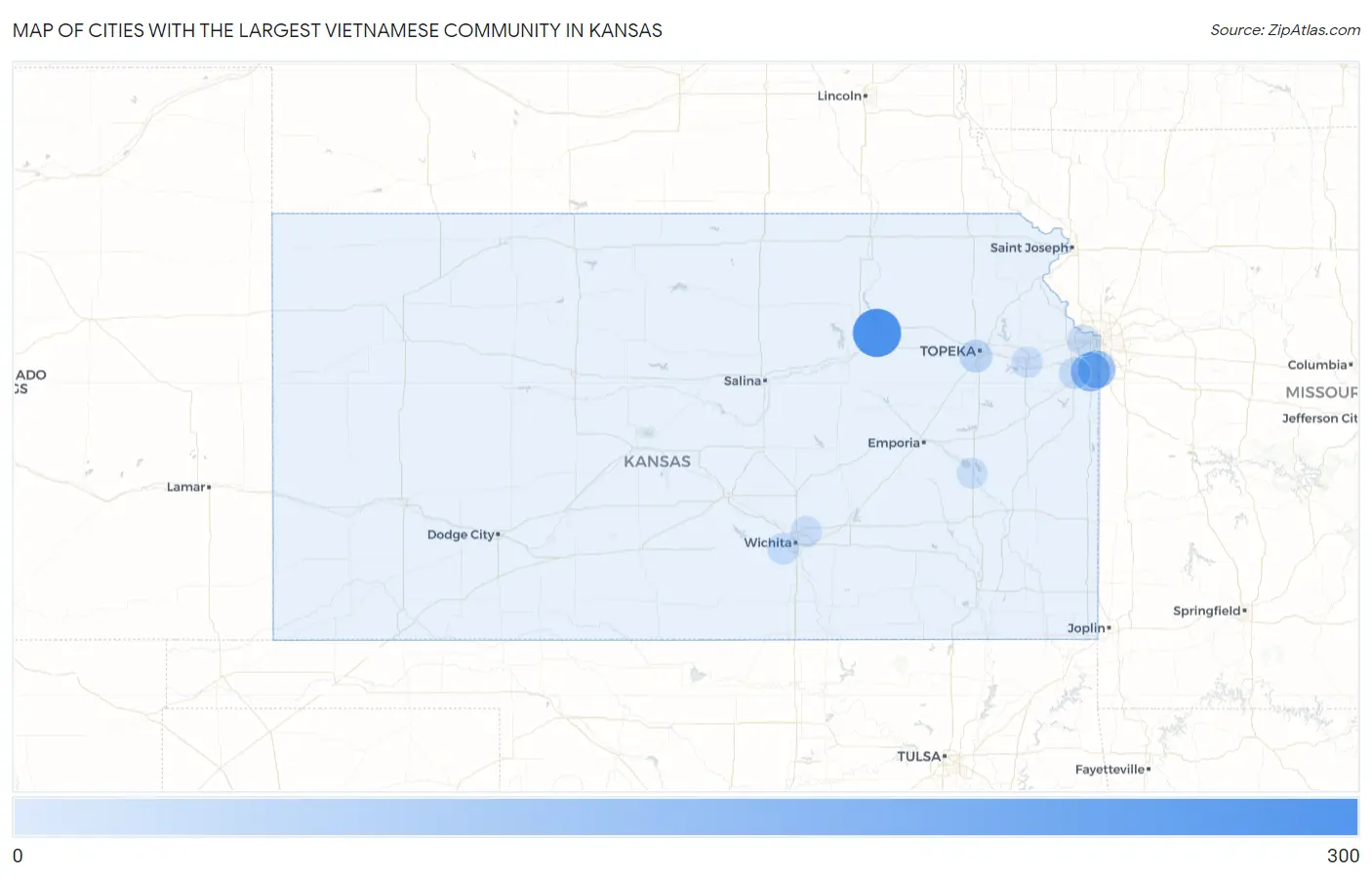 Cities with the Largest Vietnamese Community in Kansas Map