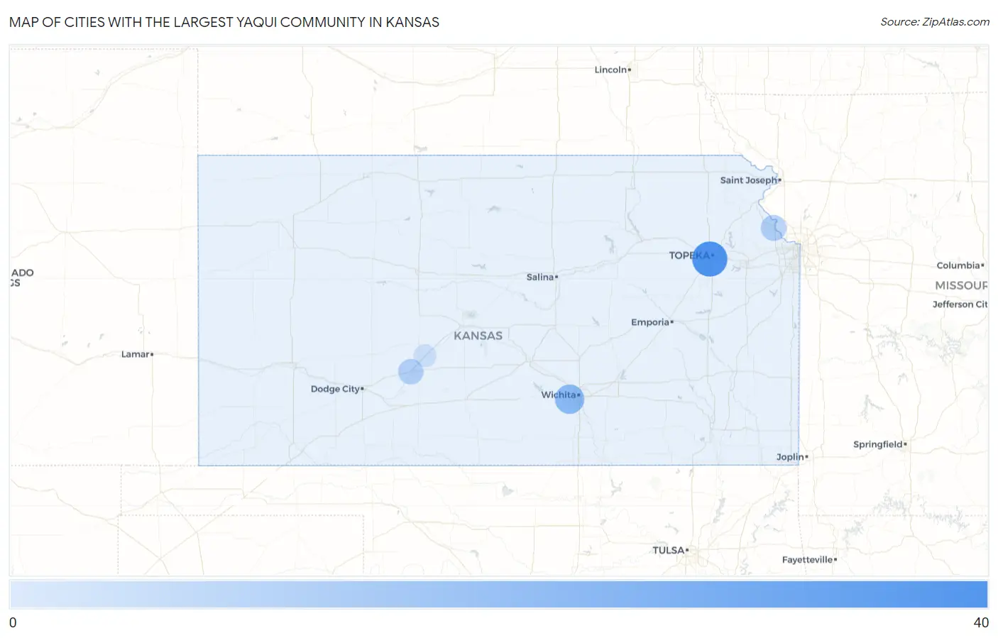 Cities with the Largest Yaqui Community in Kansas Map