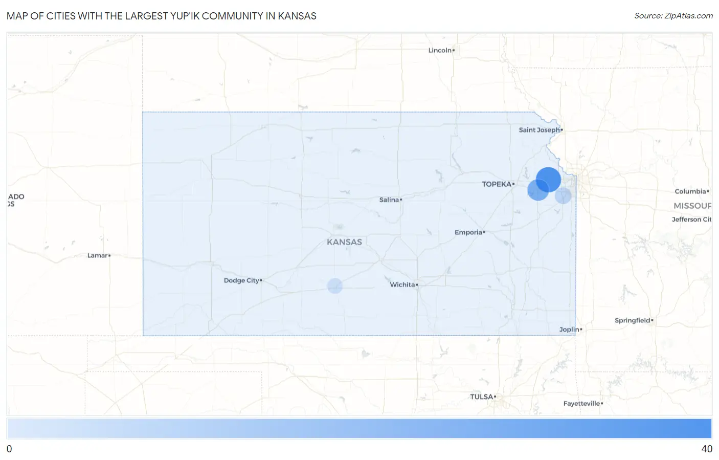 Cities with the Largest Yup'ik Community in Kansas Map