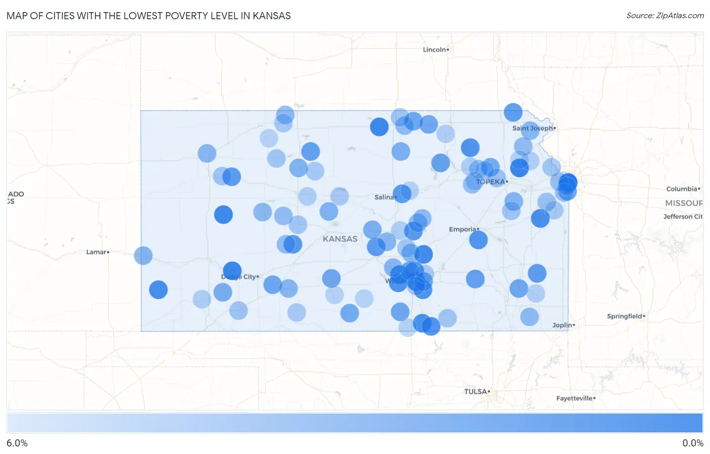 Cities with the Lowest Poverty Level in Kansas Map