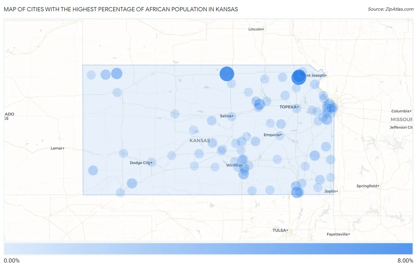 Cities with the Highest Percentage of African Population in Kansas Map