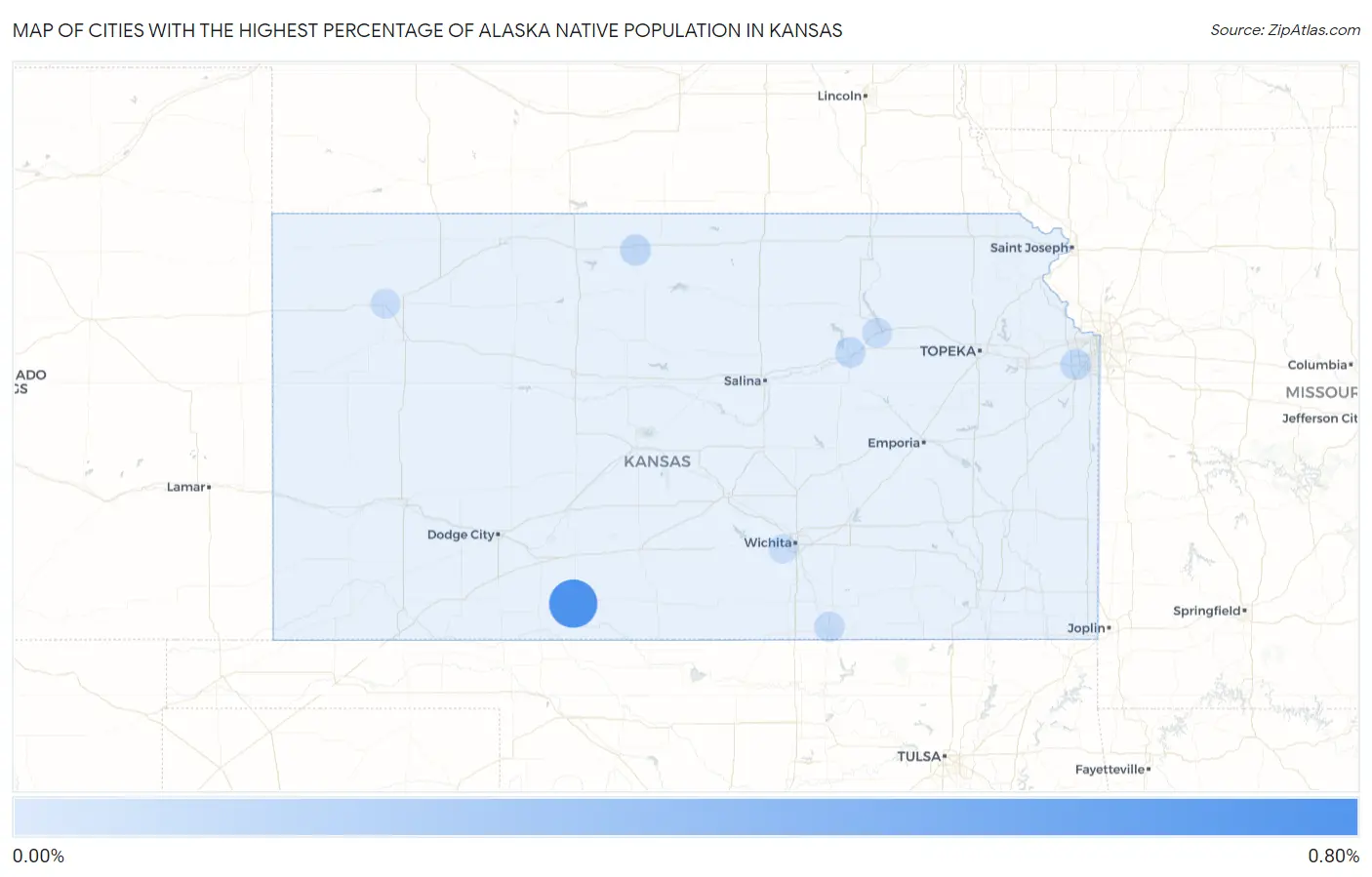 Cities with the Highest Percentage of Alaska Native Population in Kansas Map