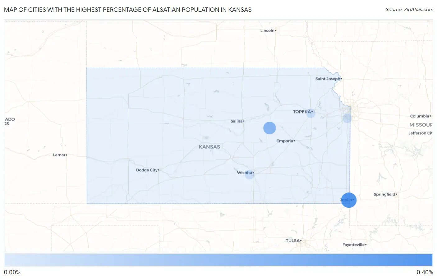 Cities with the Highest Percentage of Alsatian Population in Kansas Map