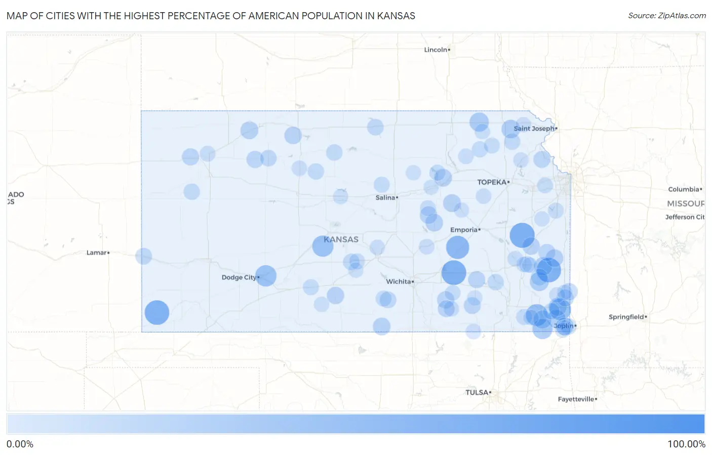 Cities with the Highest Percentage of American Population in Kansas Map