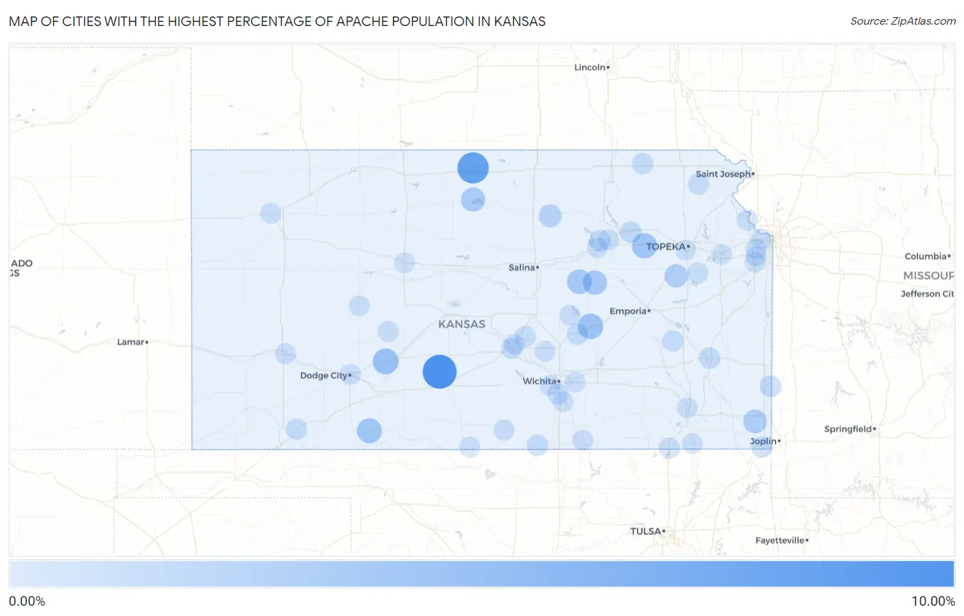 Cities with the Highest Percentage of Apache Population in Kansas Map