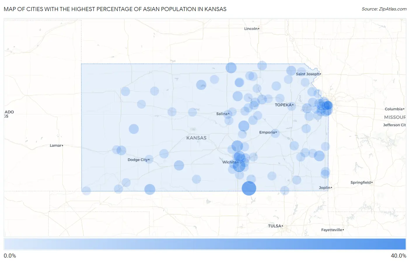 Cities with the Highest Percentage of Asian Population in Kansas Map
