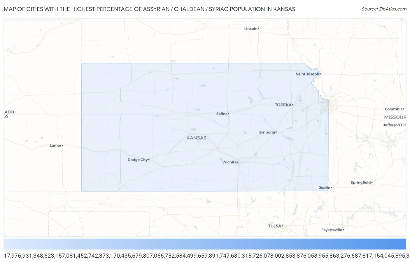 Cities with the Highest Percentage of Assyrian / Chaldean / Syriac Population in Kansas Map