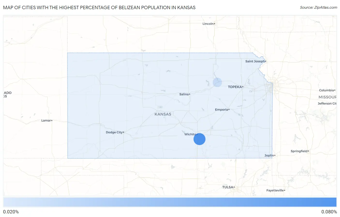 Cities with the Highest Percentage of Belizean Population in Kansas Map
