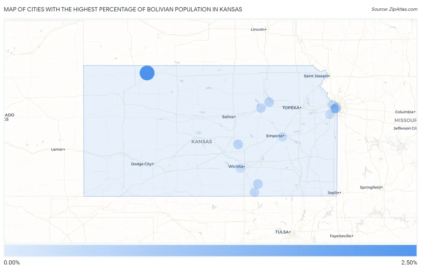 Cities with the Highest Percentage of Bolivian Population in Kansas Map