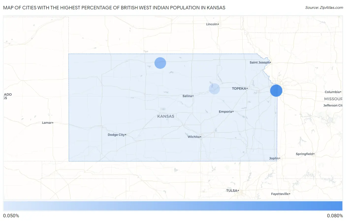 Cities with the Highest Percentage of British West Indian Population in Kansas Map