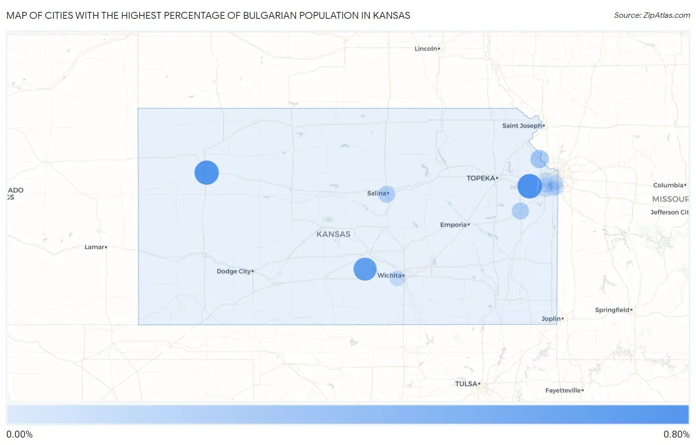 Cities with the Highest Percentage of Bulgarian Population in Kansas Map