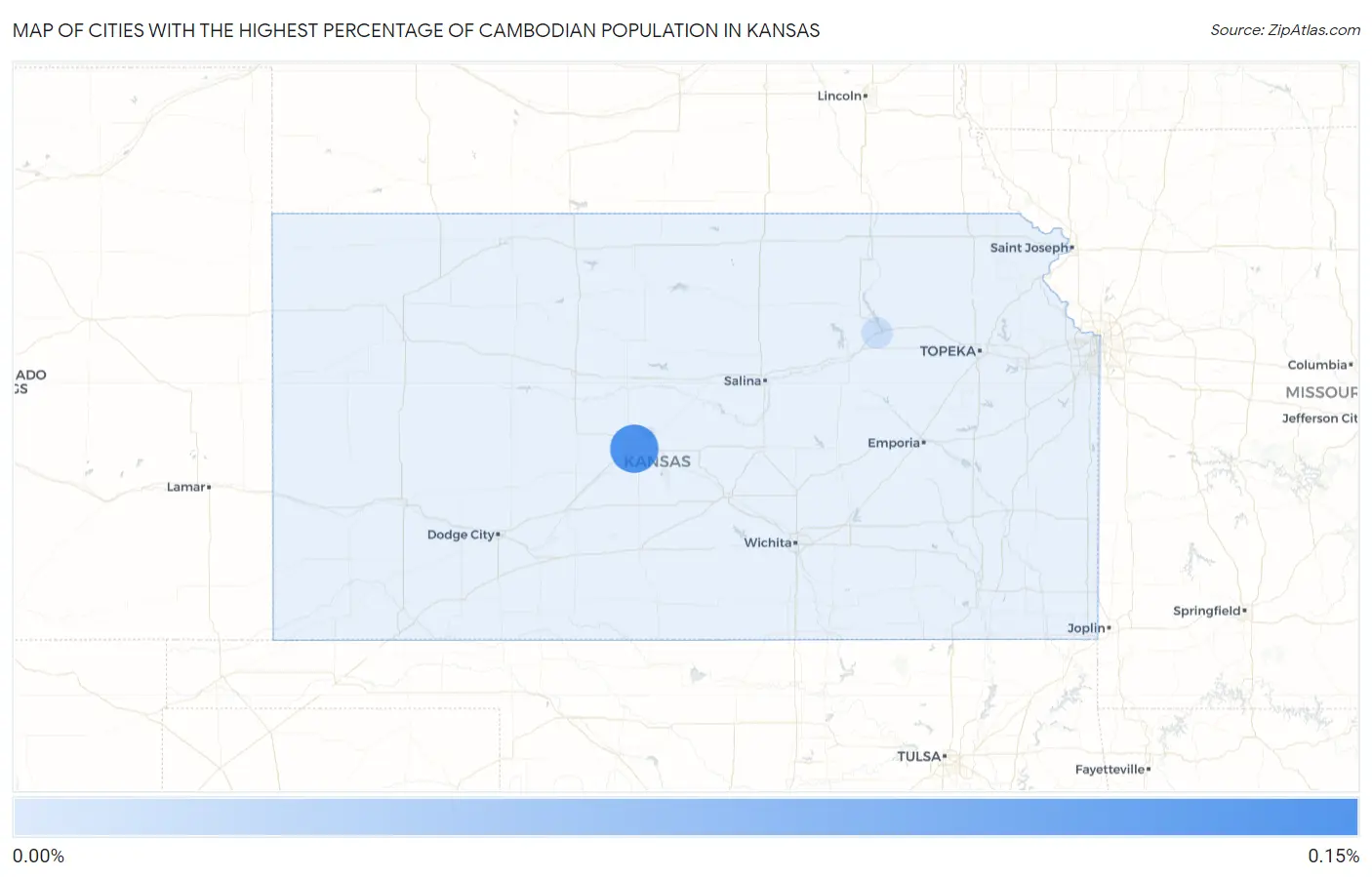 Cities with the Highest Percentage of Cambodian Population in Kansas Map
