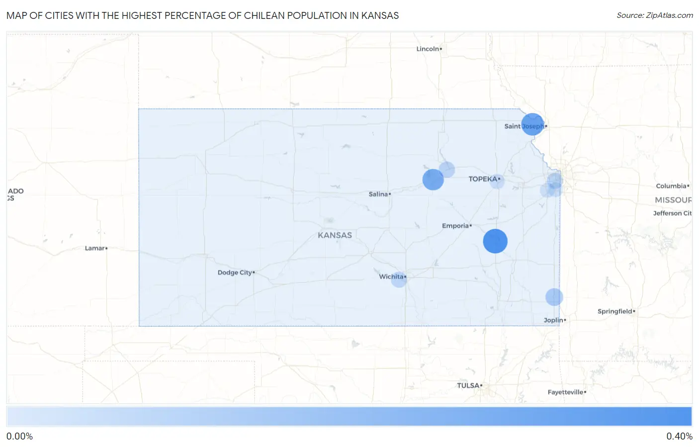 Cities with the Highest Percentage of Chilean Population in Kansas Map