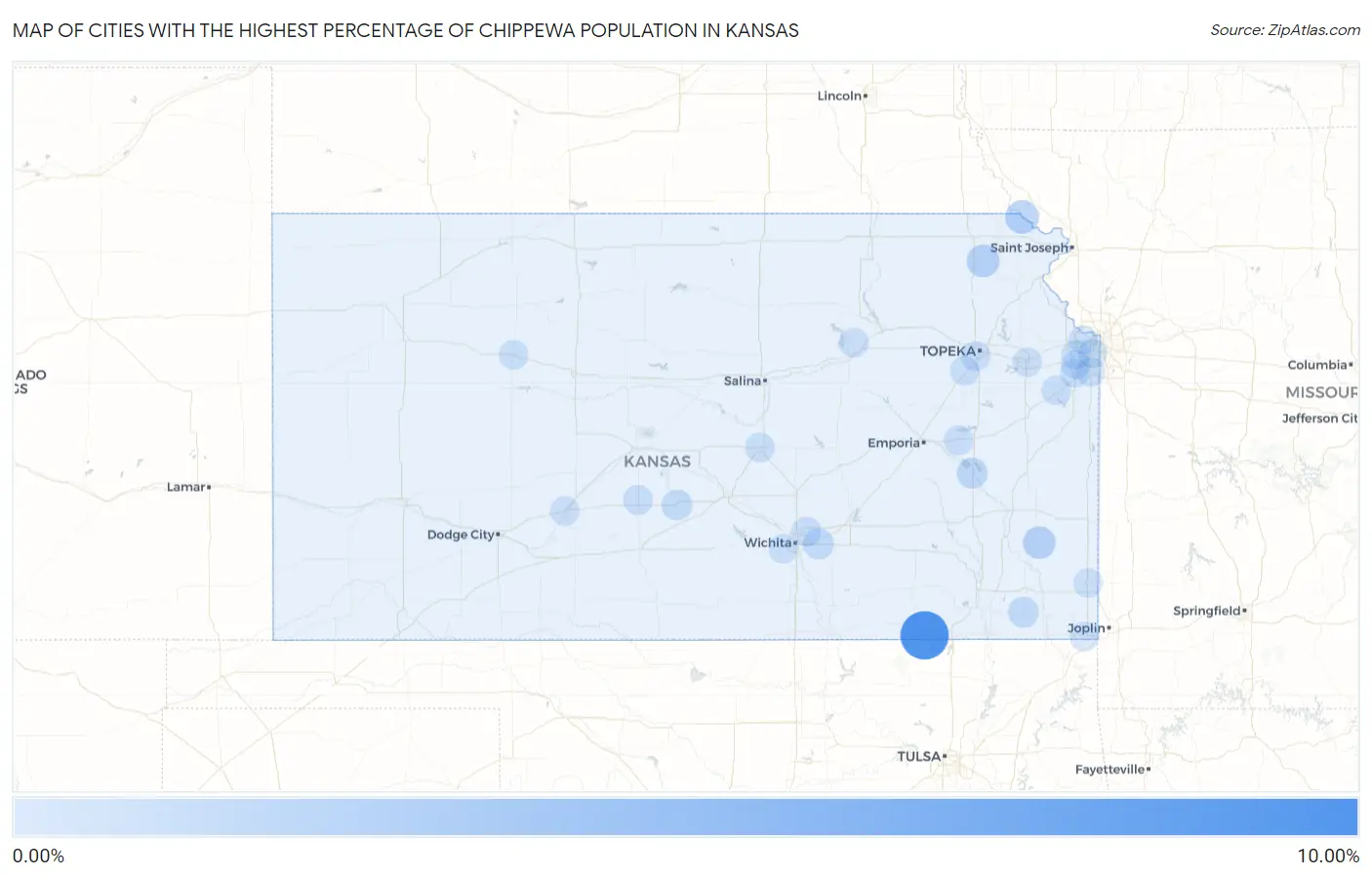 Cities with the Highest Percentage of Chippewa Population in Kansas Map