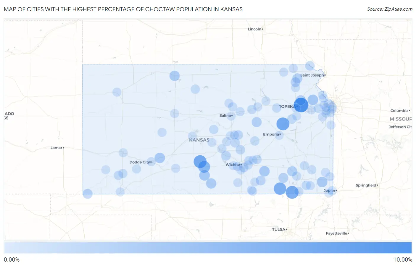 Cities with the Highest Percentage of Choctaw Population in Kansas Map