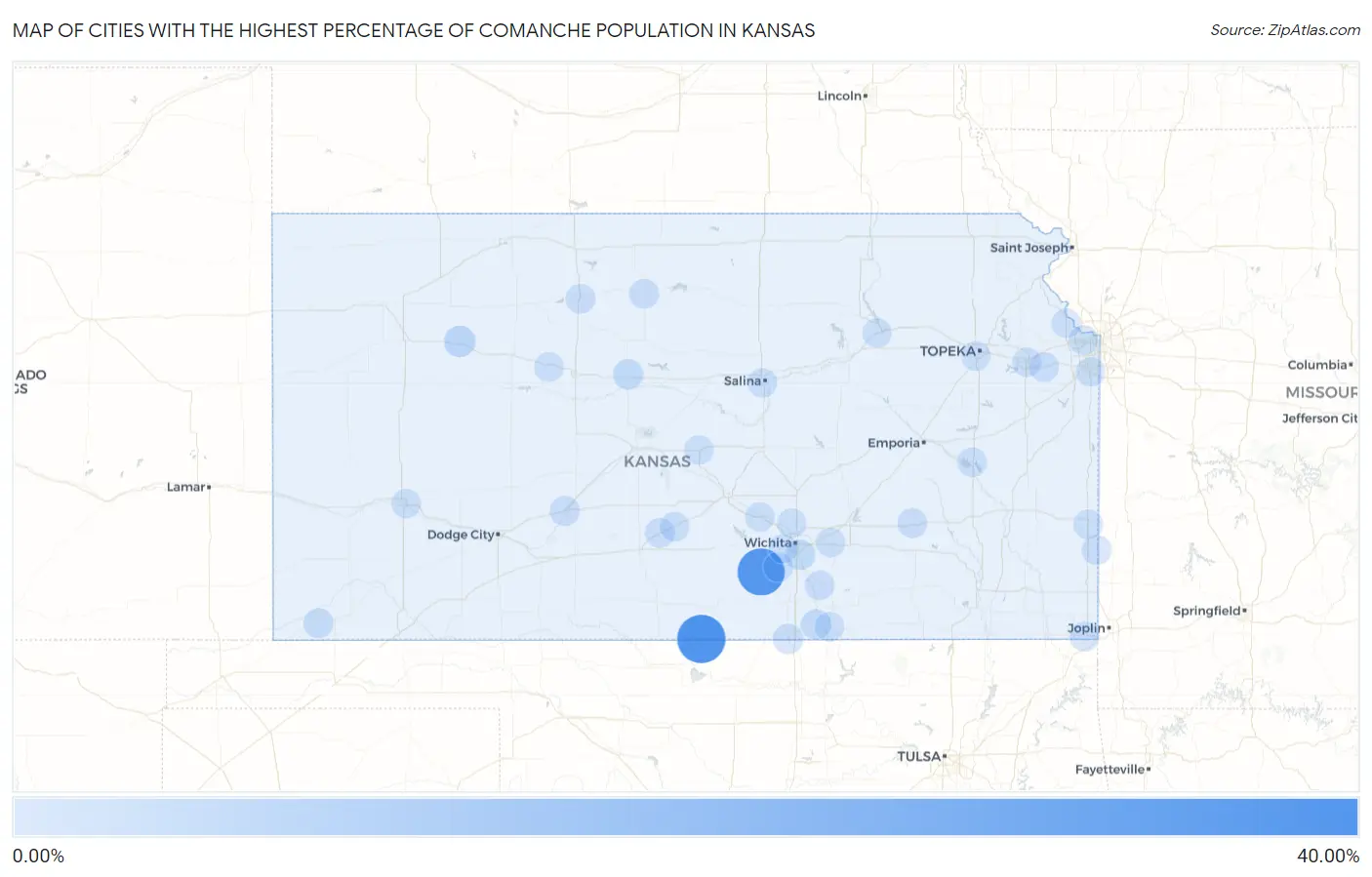 Cities with the Highest Percentage of Comanche Population in Kansas Map