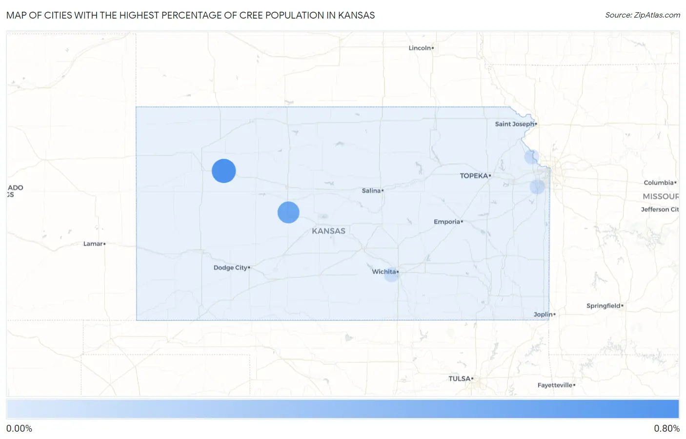 Cities with the Highest Percentage of Cree Population in Kansas Map