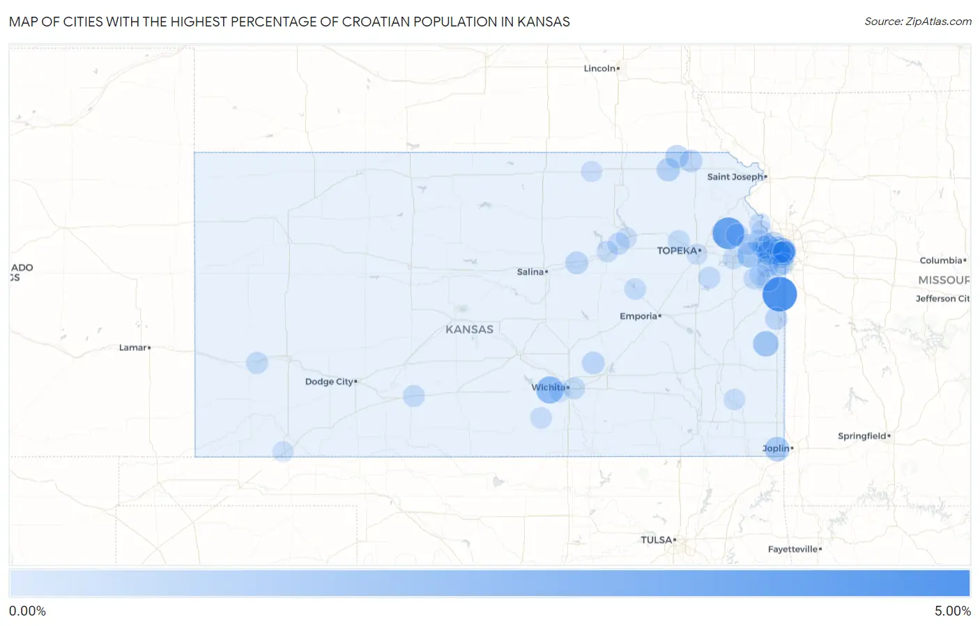 Cities with the Highest Percentage of Croatian Population in Kansas Map
