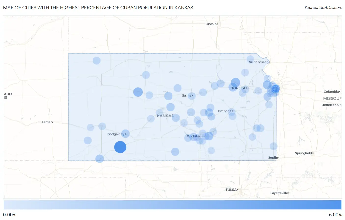 Cities with the Highest Percentage of Cuban Population in Kansas Map