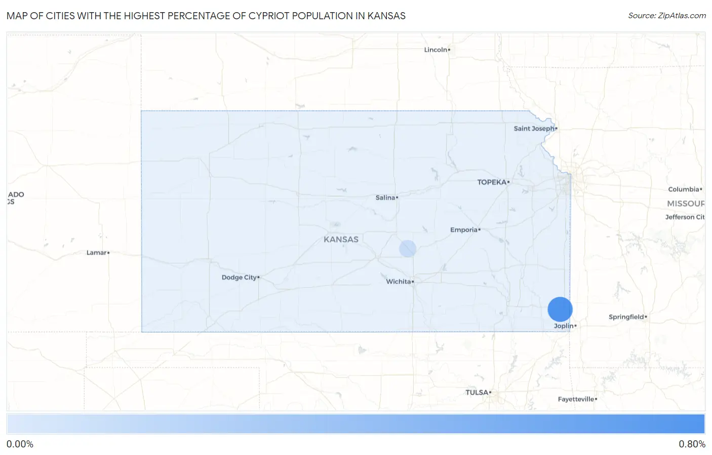 Cities with the Highest Percentage of Cypriot Population in Kansas Map