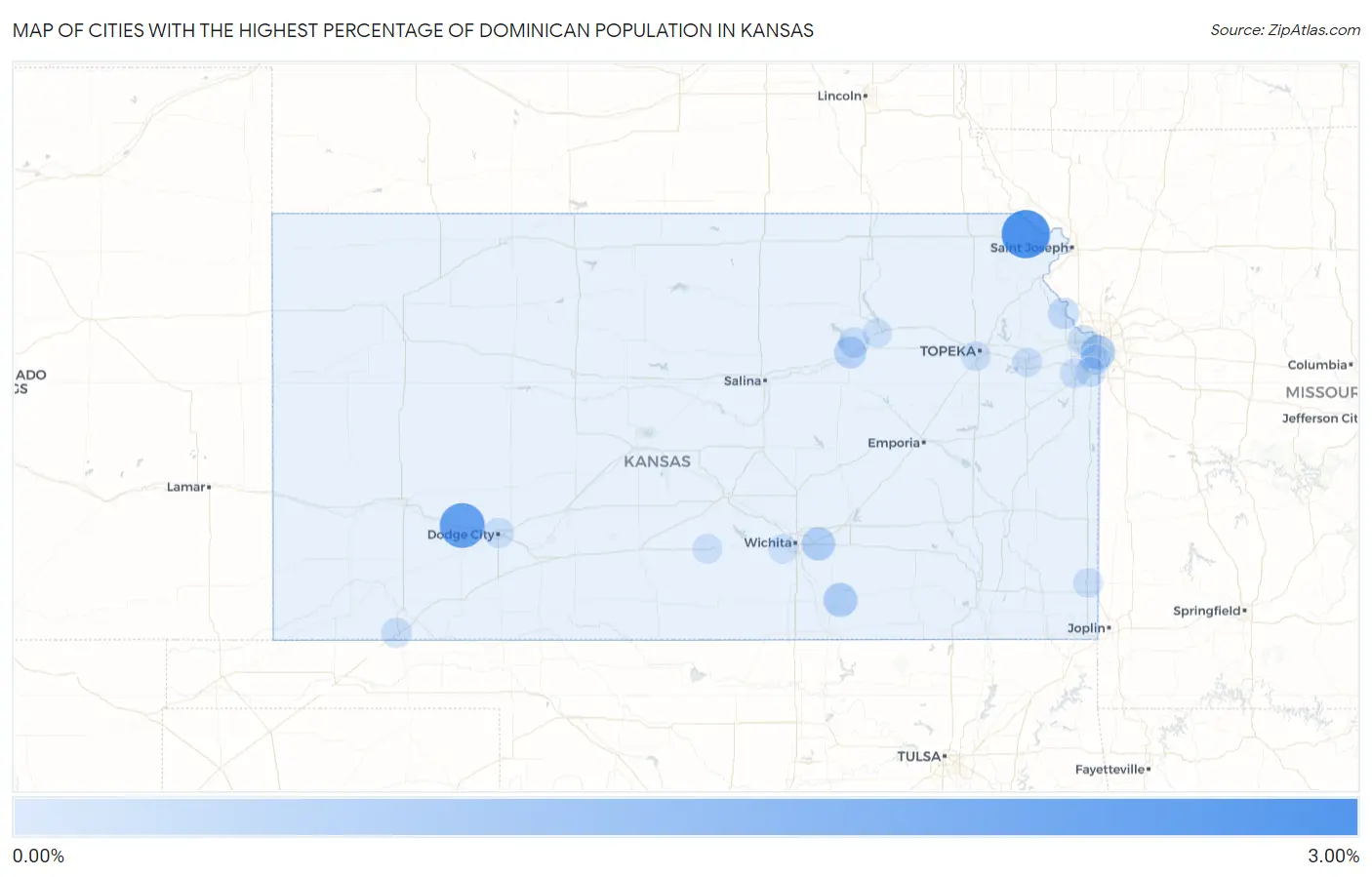 Cities with the Highest Percentage of Dominican Population in Kansas Map