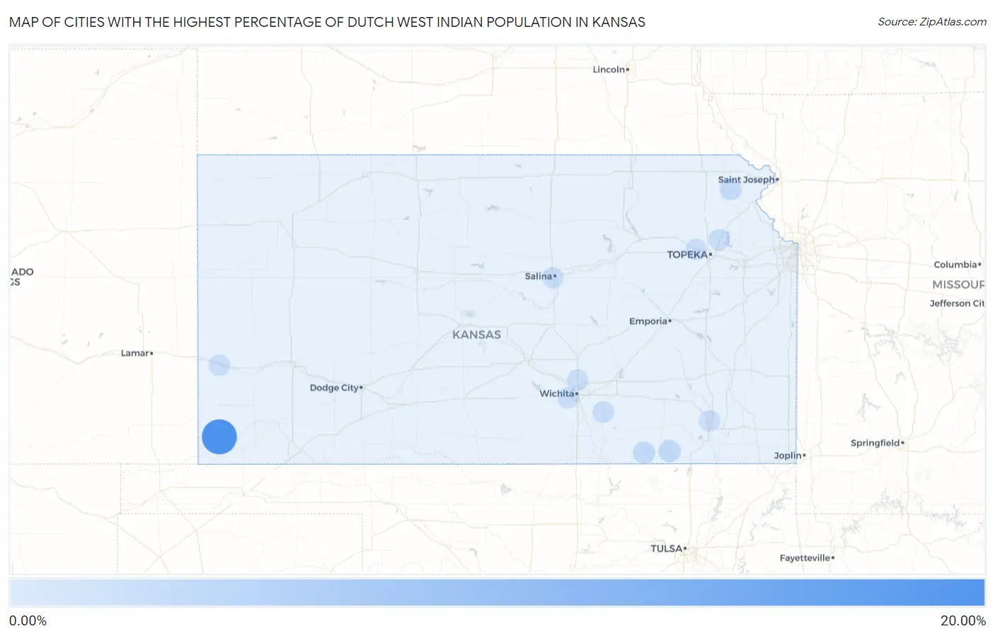 Cities with the Highest Percentage of Dutch West Indian Population in Kansas Map