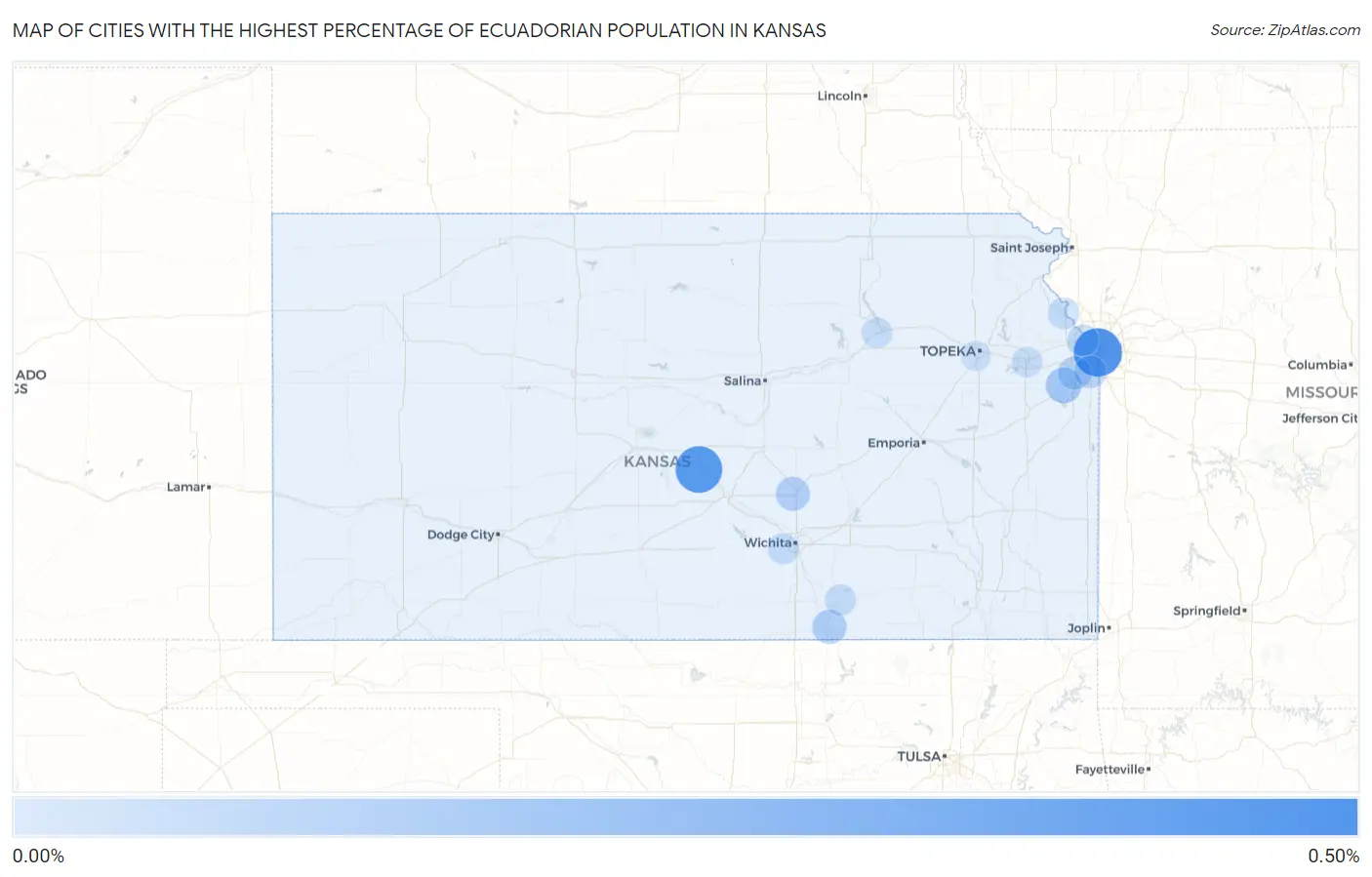 Cities with the Highest Percentage of Ecuadorian Population in Kansas Map