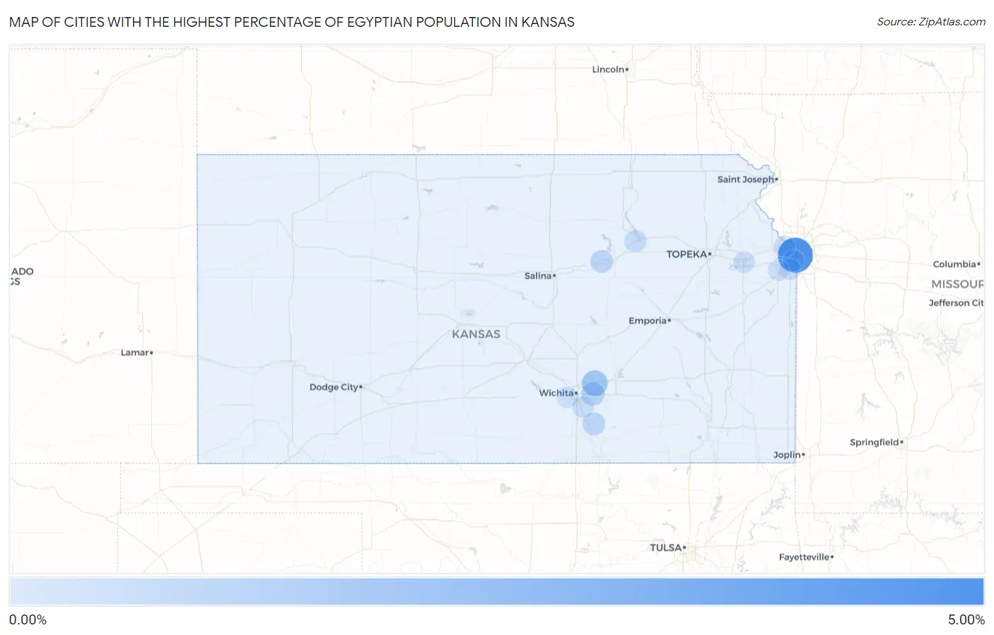 Cities with the Highest Percentage of Egyptian Population in Kansas Map