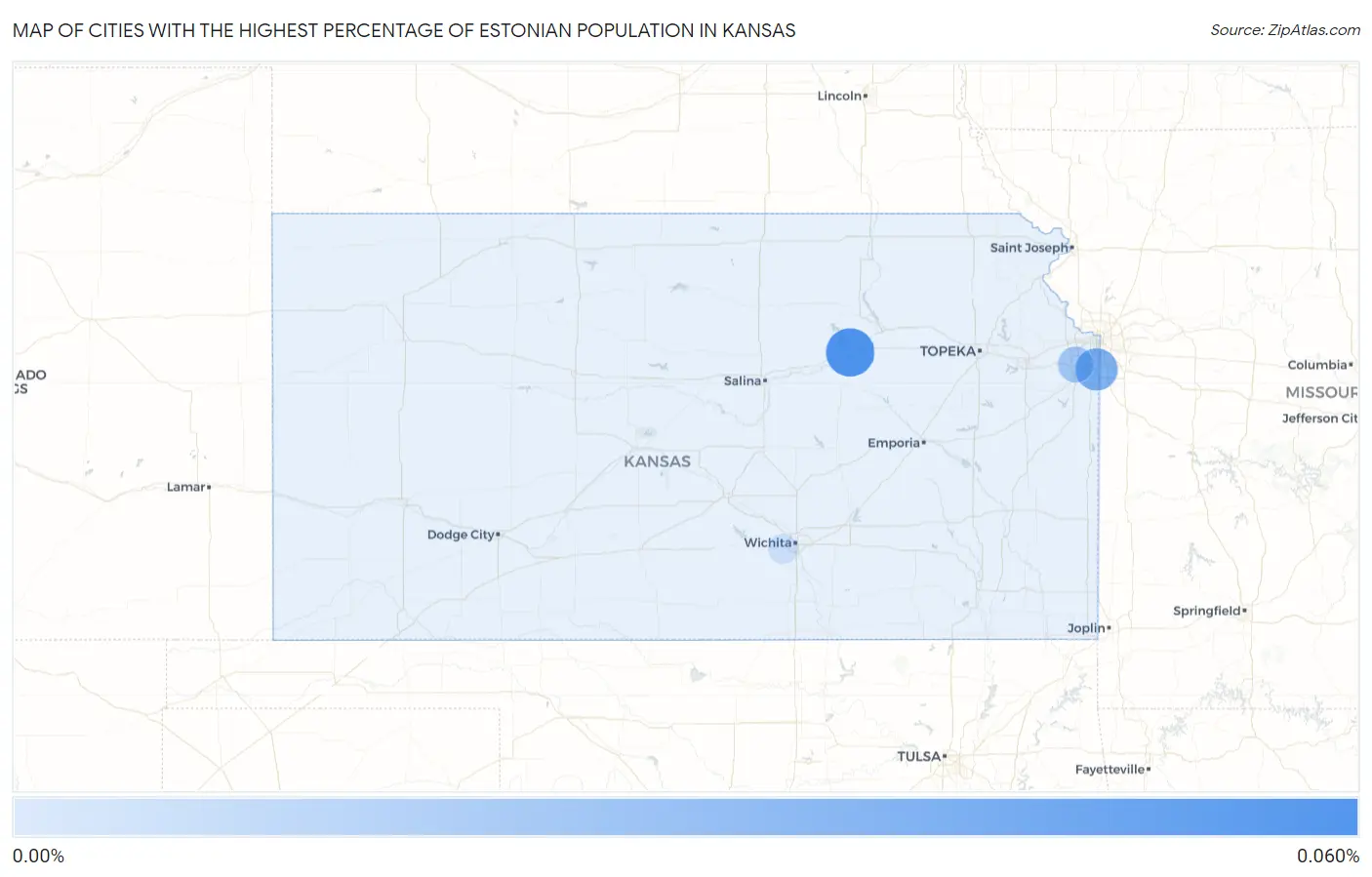 Cities with the Highest Percentage of Estonian Population in Kansas Map