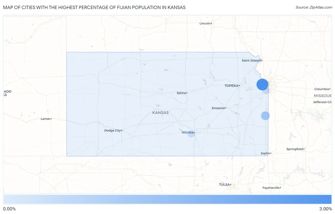 Cities with the Highest Percentage of Fijian Population in Kansas Map
