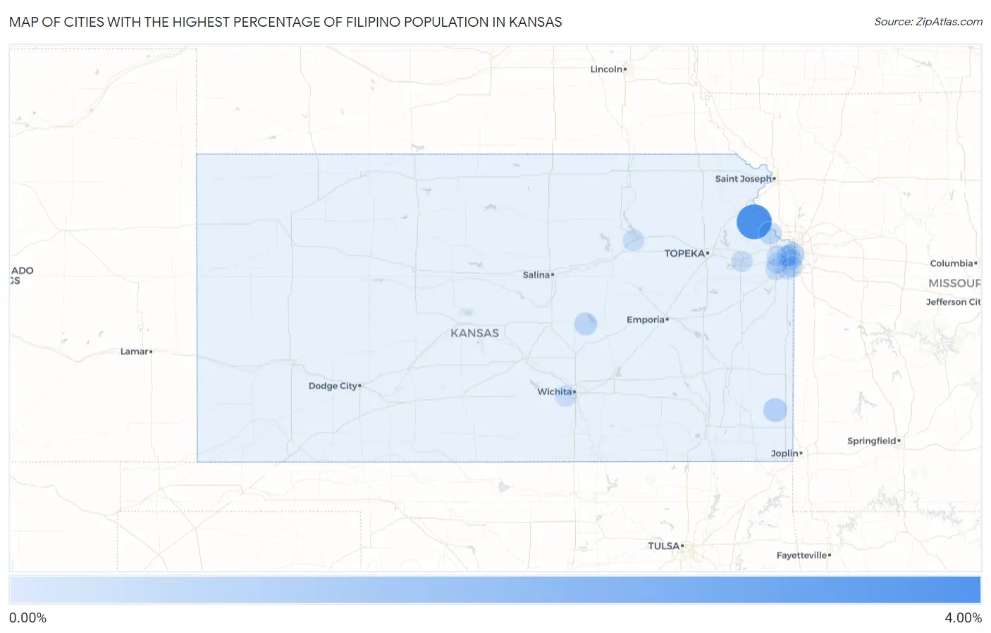 Cities with the Highest Percentage of Filipino Population in Kansas Map