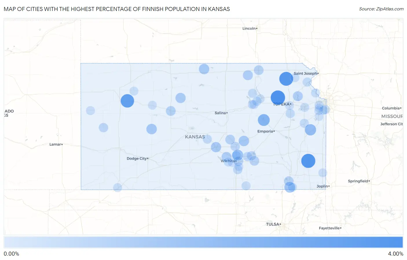 Cities with the Highest Percentage of Finnish Population in Kansas Map