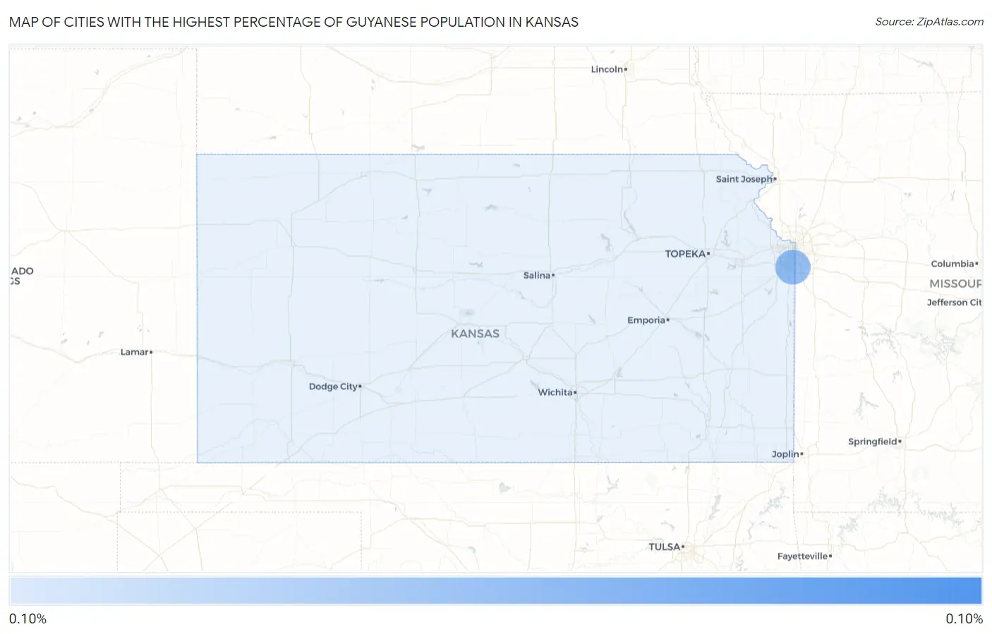 Cities with the Highest Percentage of Guyanese Population in Kansas Map