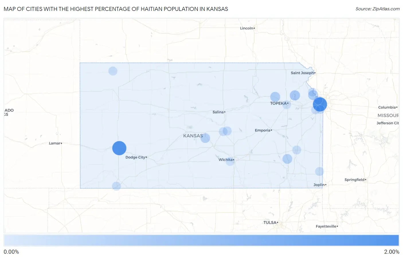 Cities with the Highest Percentage of Haitian Population in Kansas Map
