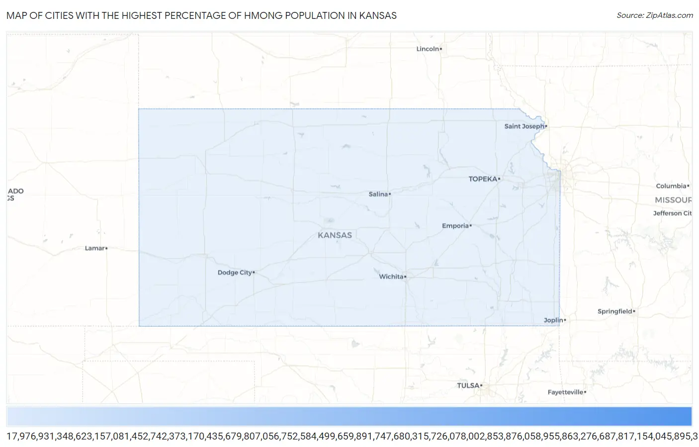 Cities with the Highest Percentage of Hmong Population in Kansas Map