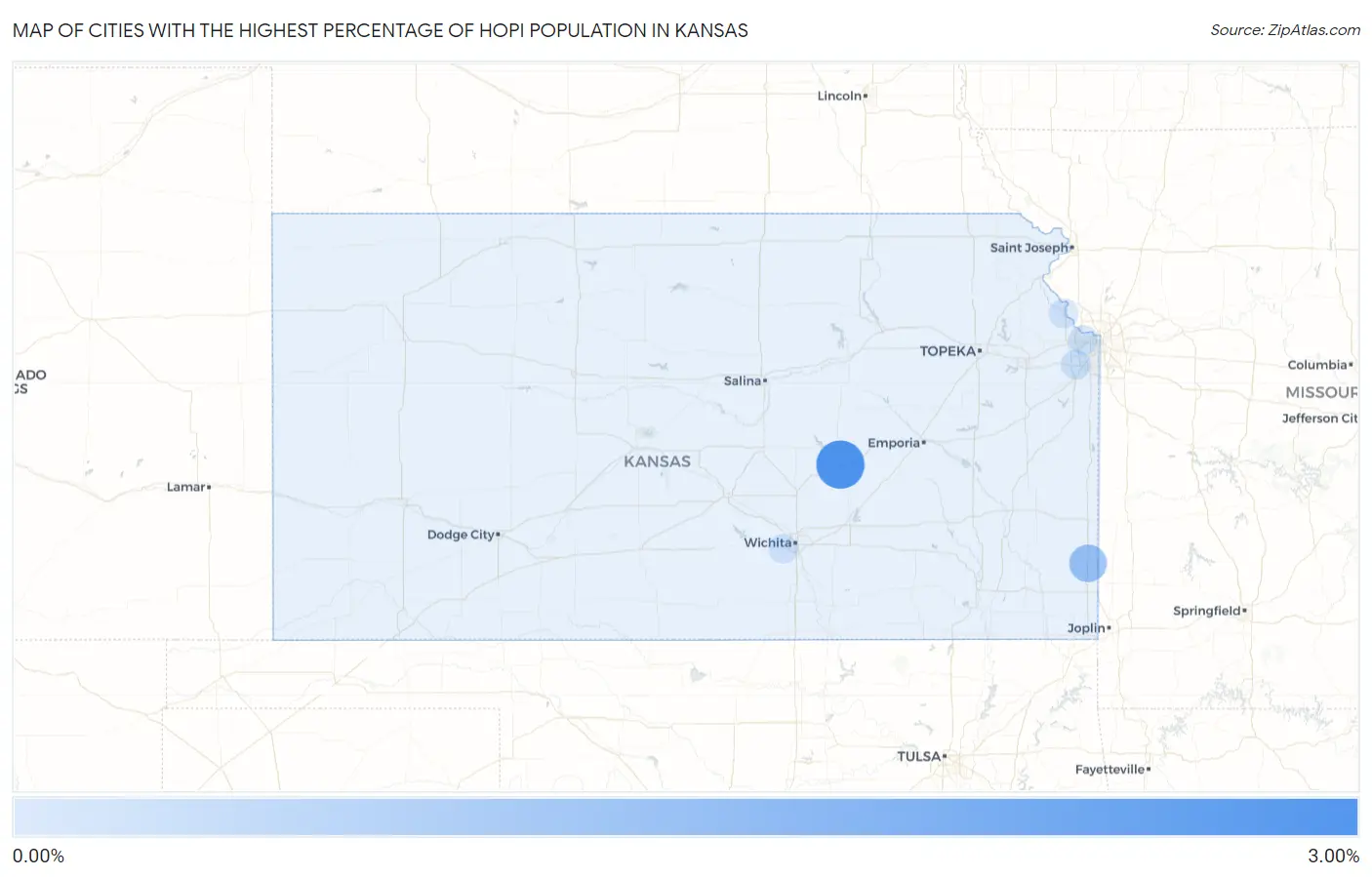 Cities with the Highest Percentage of Hopi Population in Kansas Map