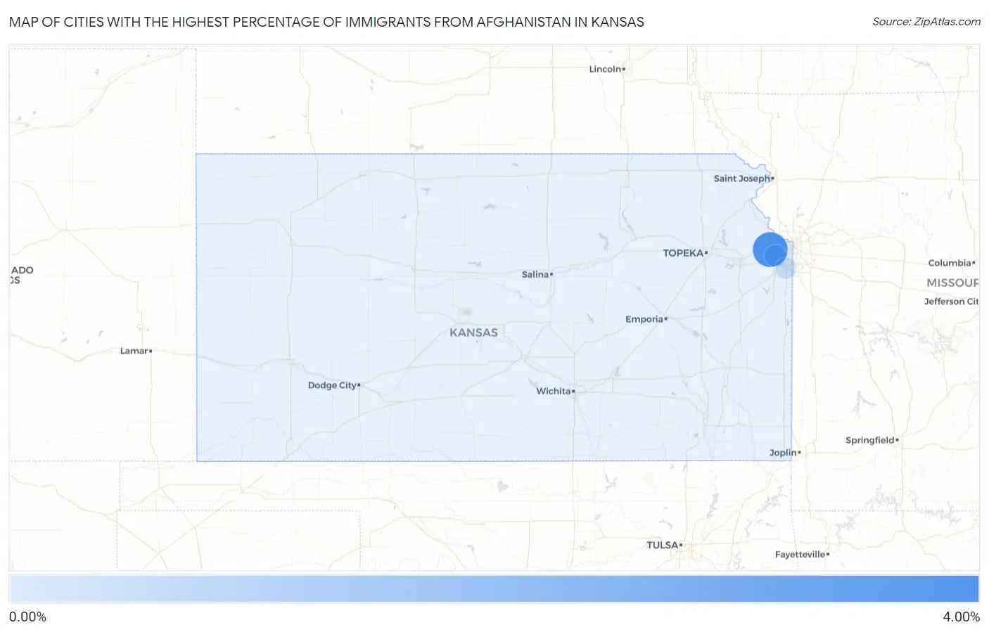 Cities with the Highest Percentage of Immigrants from Afghanistan in Kansas Map