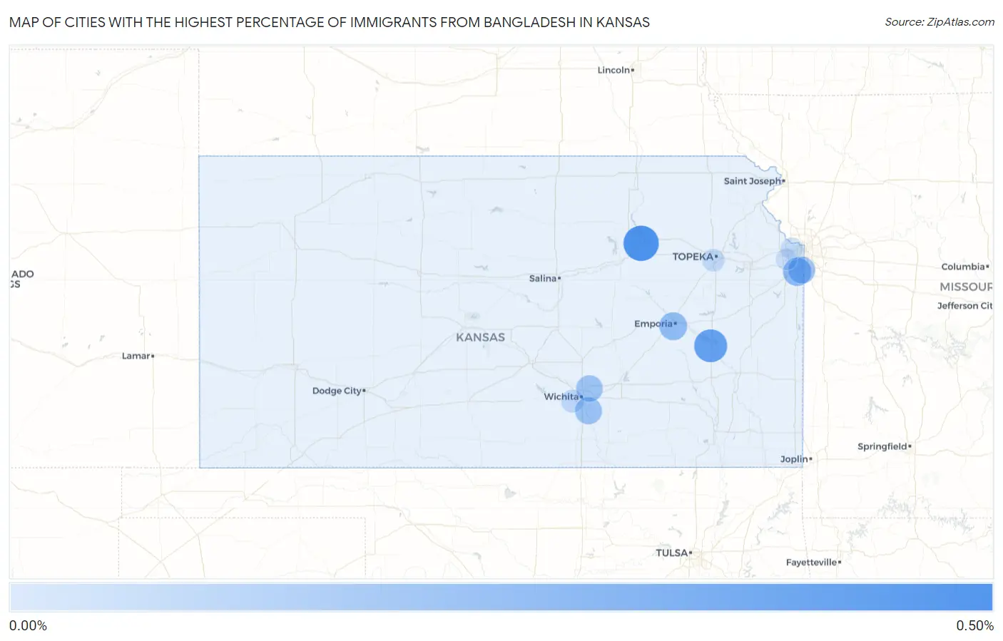 Cities with the Highest Percentage of Immigrants from Bangladesh in Kansas Map