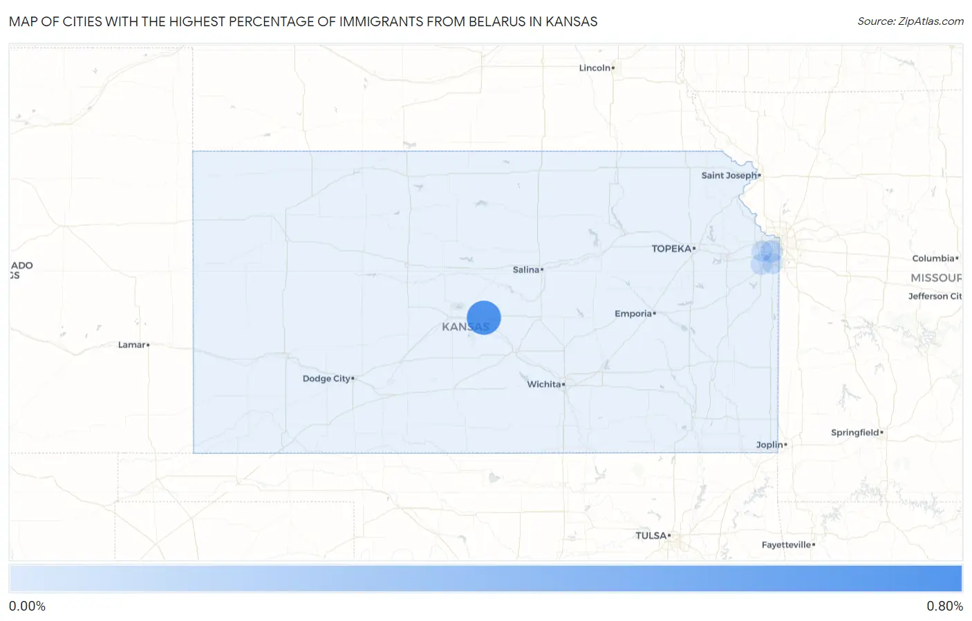 Cities with the Highest Percentage of Immigrants from Belarus in Kansas Map