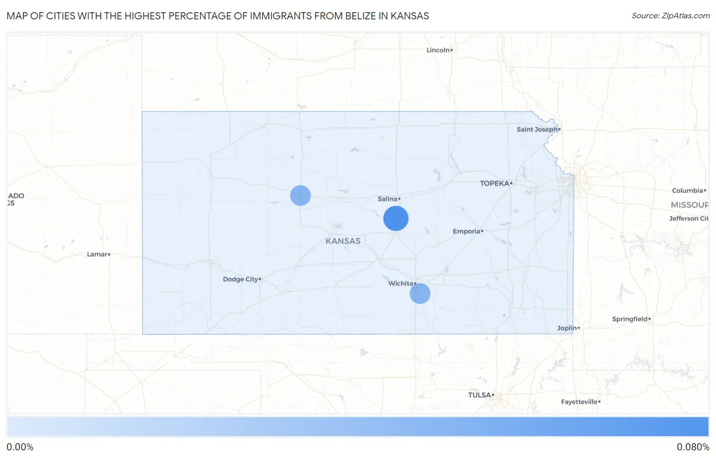 Cities with the Highest Percentage of Immigrants from Belize in Kansas Map