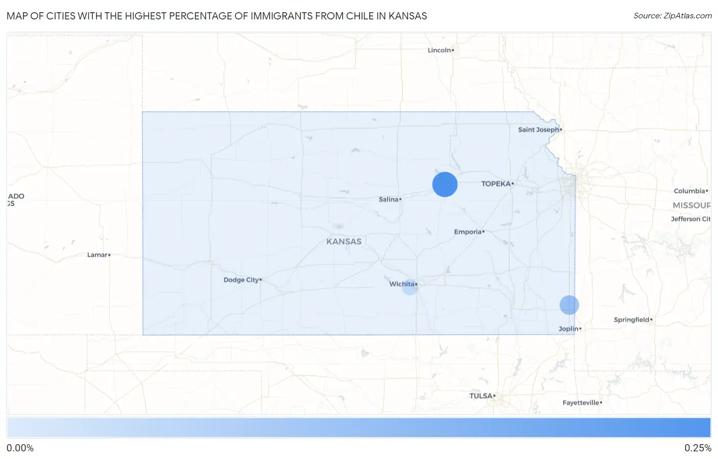 Cities with the Highest Percentage of Immigrants from Chile in Kansas Map