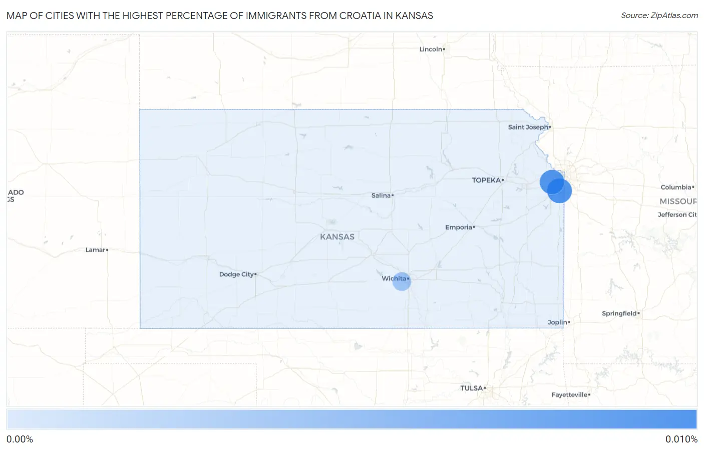 Cities with the Highest Percentage of Immigrants from Croatia in Kansas Map