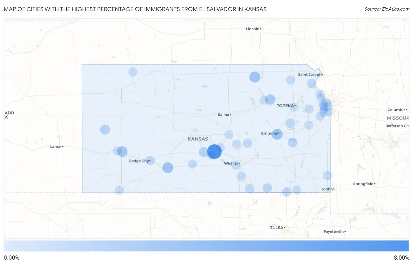 Cities with the Highest Percentage of Immigrants from El Salvador in Kansas Map