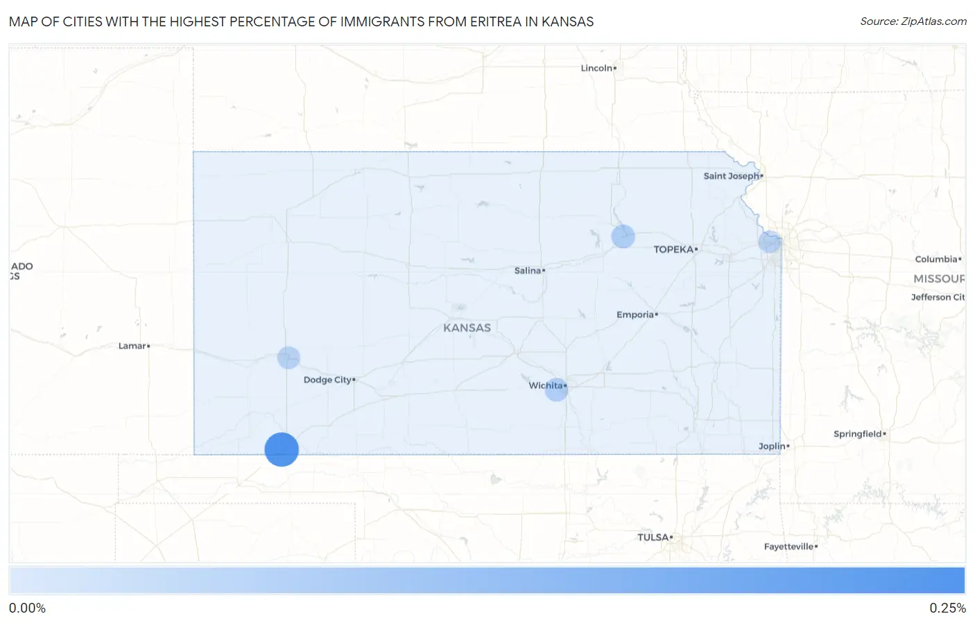 Cities with the Highest Percentage of Immigrants from Eritrea in Kansas Map