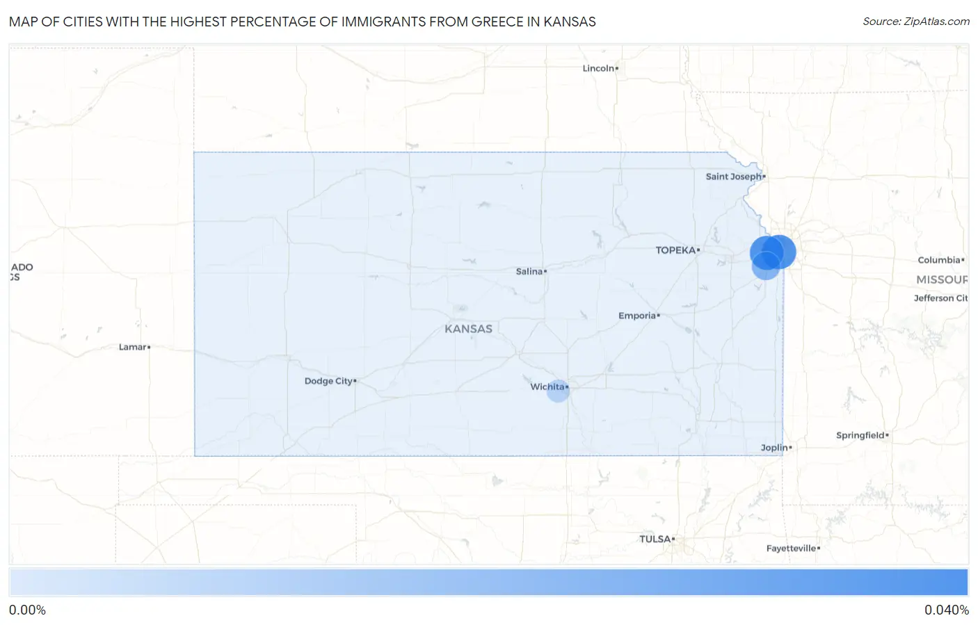 Cities with the Highest Percentage of Immigrants from Greece in Kansas Map