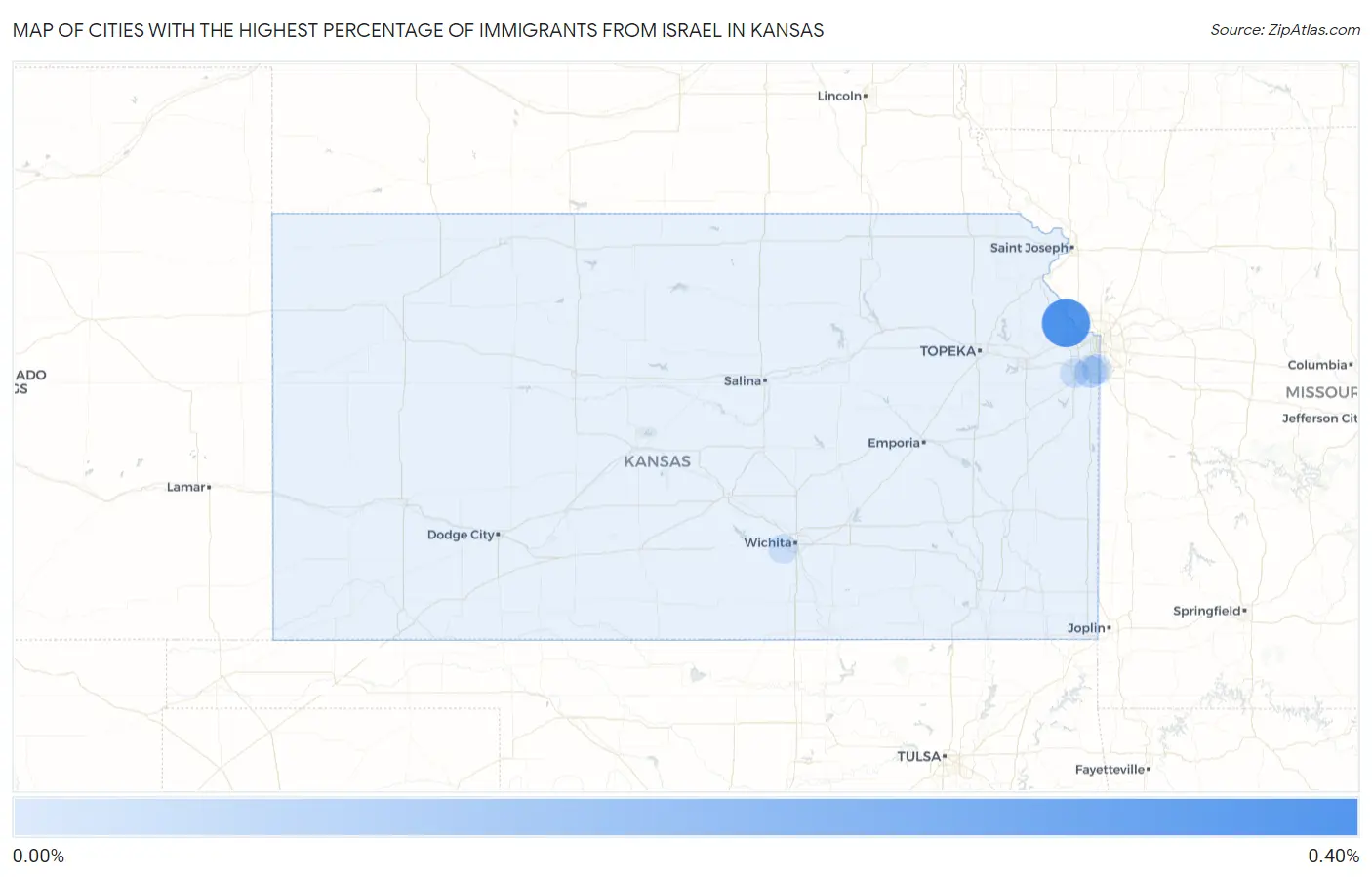 Cities with the Highest Percentage of Immigrants from Israel in Kansas Map