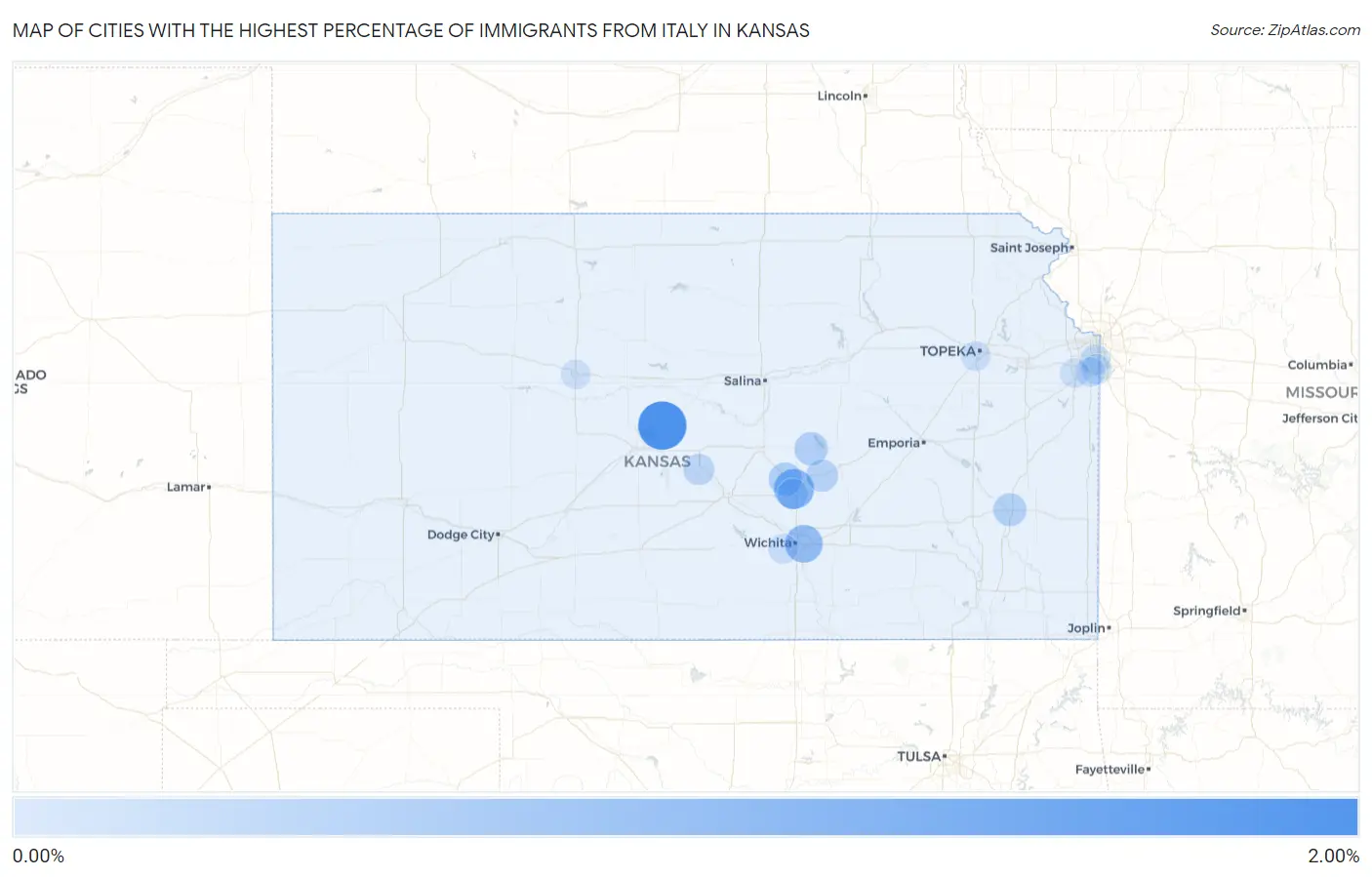 Cities with the Highest Percentage of Immigrants from Italy in Kansas Map