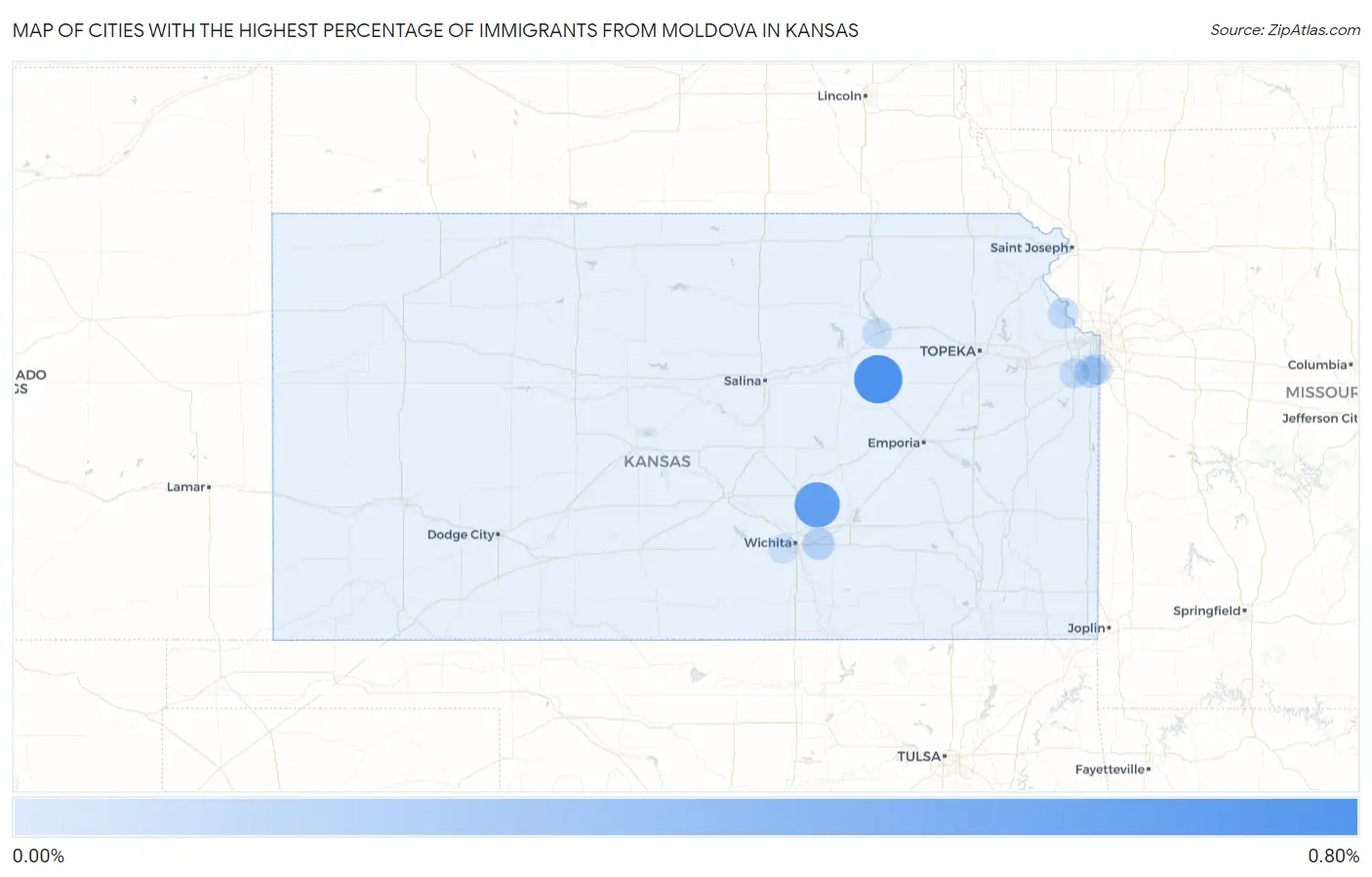 Cities with the Highest Percentage of Immigrants from Moldova in Kansas Map