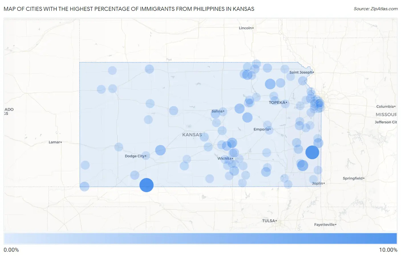 Cities with the Highest Percentage of Immigrants from Philippines in Kansas Map